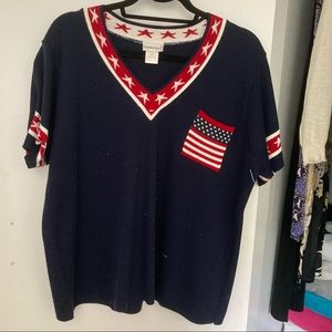 Knit navy american flag v neck shirt